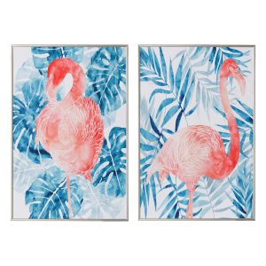 Set due quadri fenicotteri blu e rosa