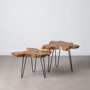 Set due tavolini rustici in teak e ferro