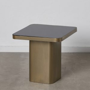 Tavolino geometrico quadrato in metallo dorato