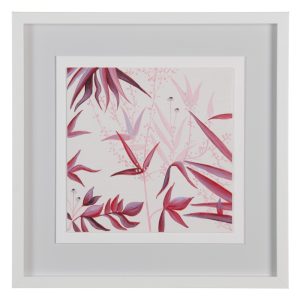 Quadro dipinto foglie bianco e rosa
