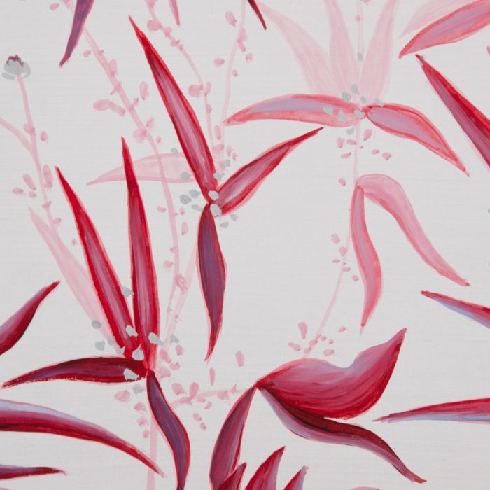 Quadro dipinto foglie bianco e rosa