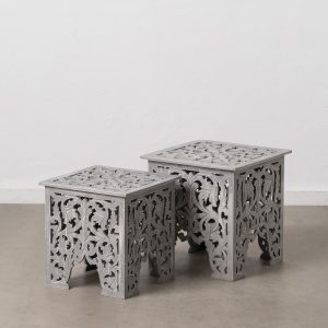 Set due tavolini orientali grigi intagliati