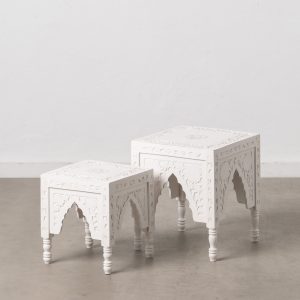 Set due tavolini orientali grigi intagliati