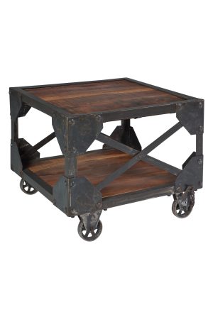 Tavolino quadrato con ruote in acacia