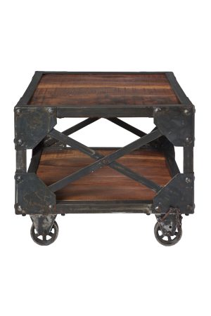 Tavolino quadrato con ruote in acacia