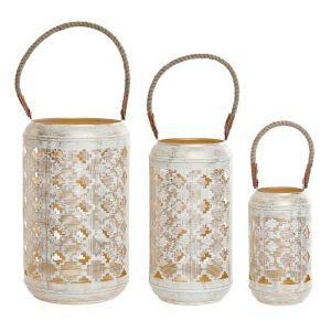 Set 3 lanterne orientali metallo bianco oro