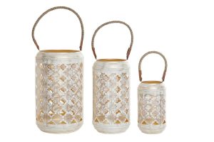Set 3 lanterne orientali metallo bianco oro