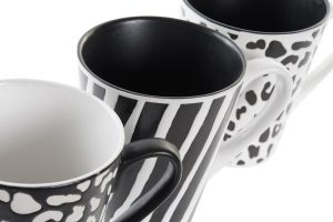 set 6 tazze mug bianco nero gres porcellana
