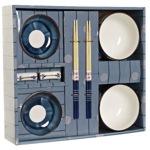 Sushi servizio 8 pz porcellana bamboo azzurro e bianco